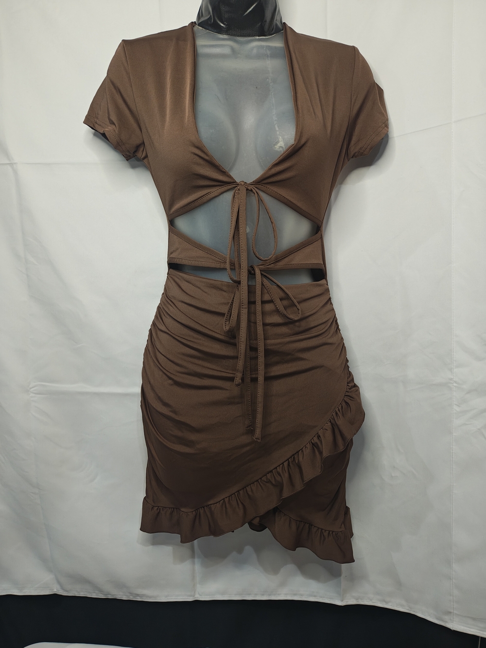 SHEIN Brown Dress with Cutout Tie Front